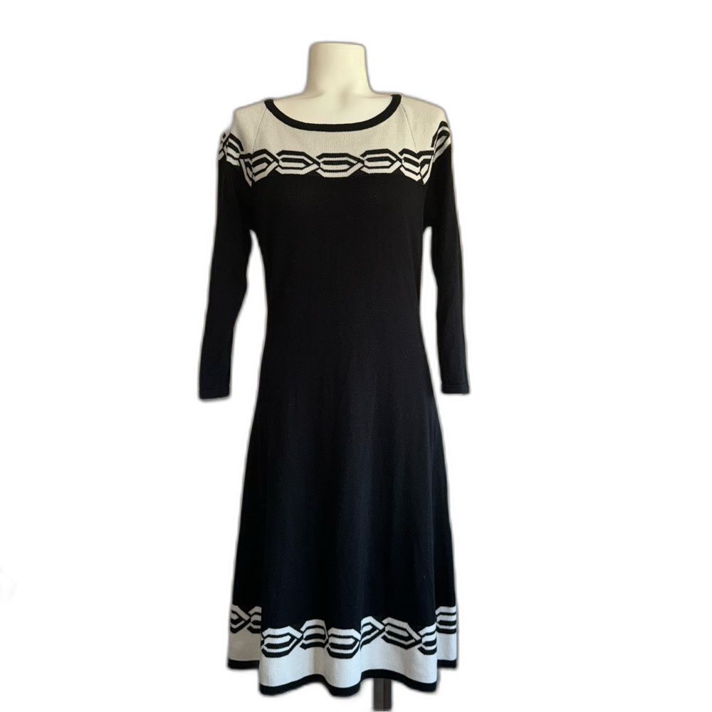 Nine West Knit Sweater Dress Black Off-White Small S
